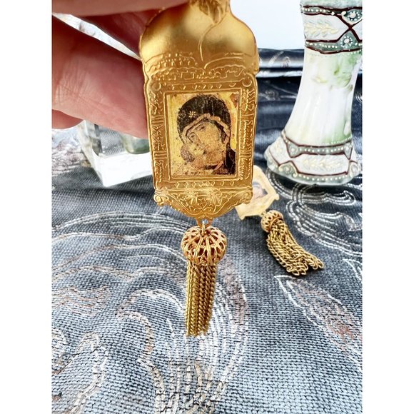 Vintage Tim Lambert Designer Gold Plated Russian Iconography Dangle Earrings/Cli - Picture 5 of 9